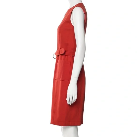 Akris Punto Crew Neck Knee-Length Red Sleeveless Belted Dress US Size 8 - Picture 2 of 12